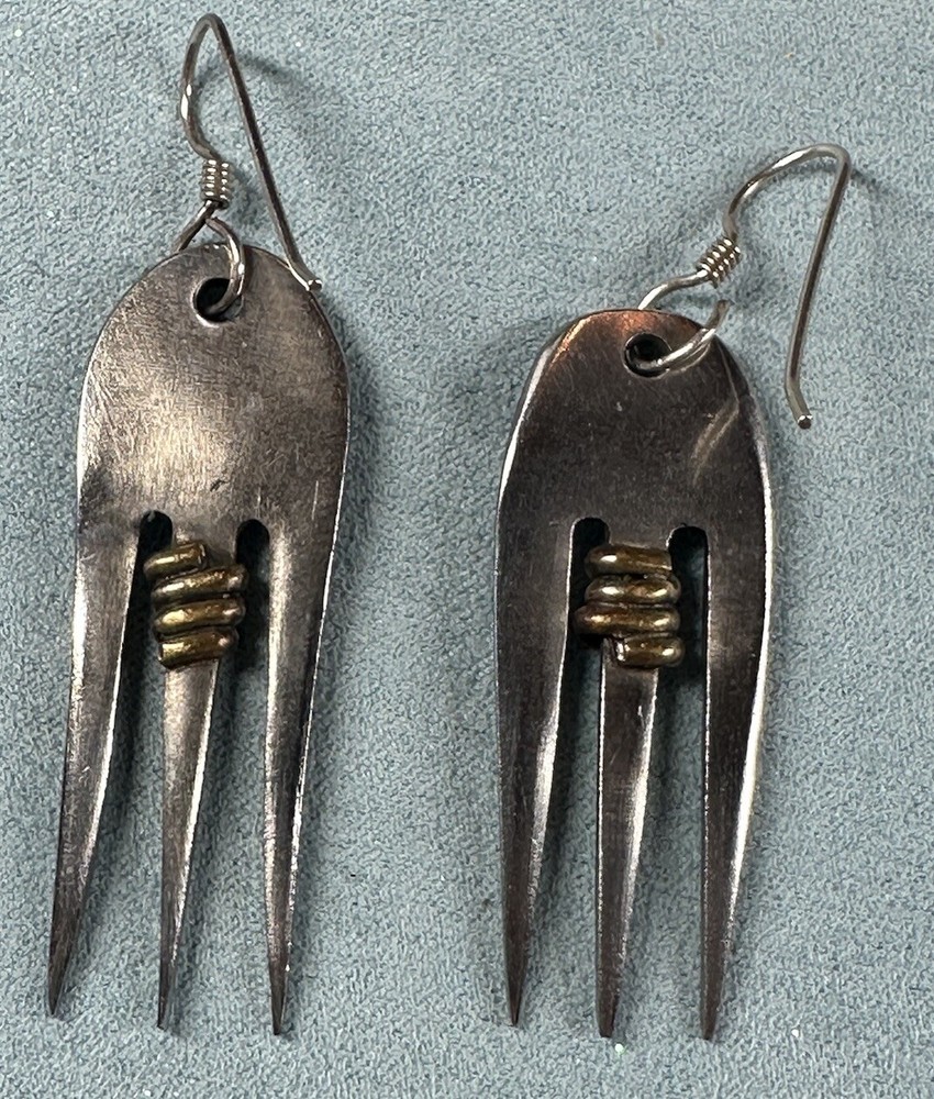 Artisan Handcrafted Fork Earrings With Cabochon Stones
