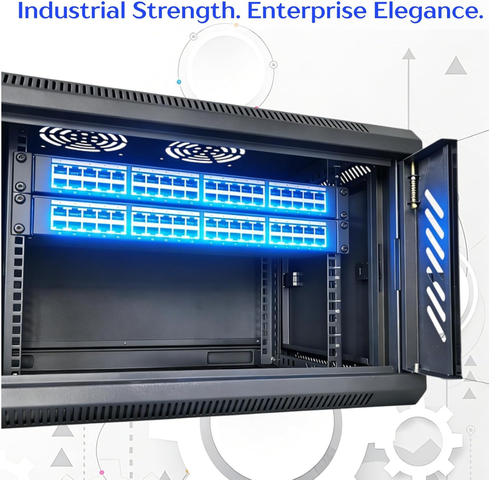 6U Wall Mount Server Cabinet with 360° Cooling & 3 Locking Doors for IT Use