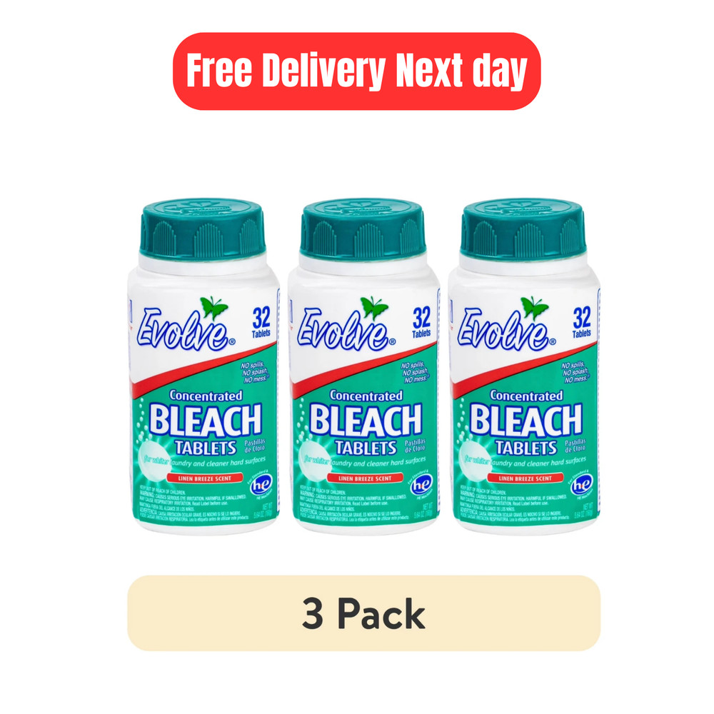 (3 pack) Evolve Concentrated Bleach Tablets, Linen Breeze, 32 Count