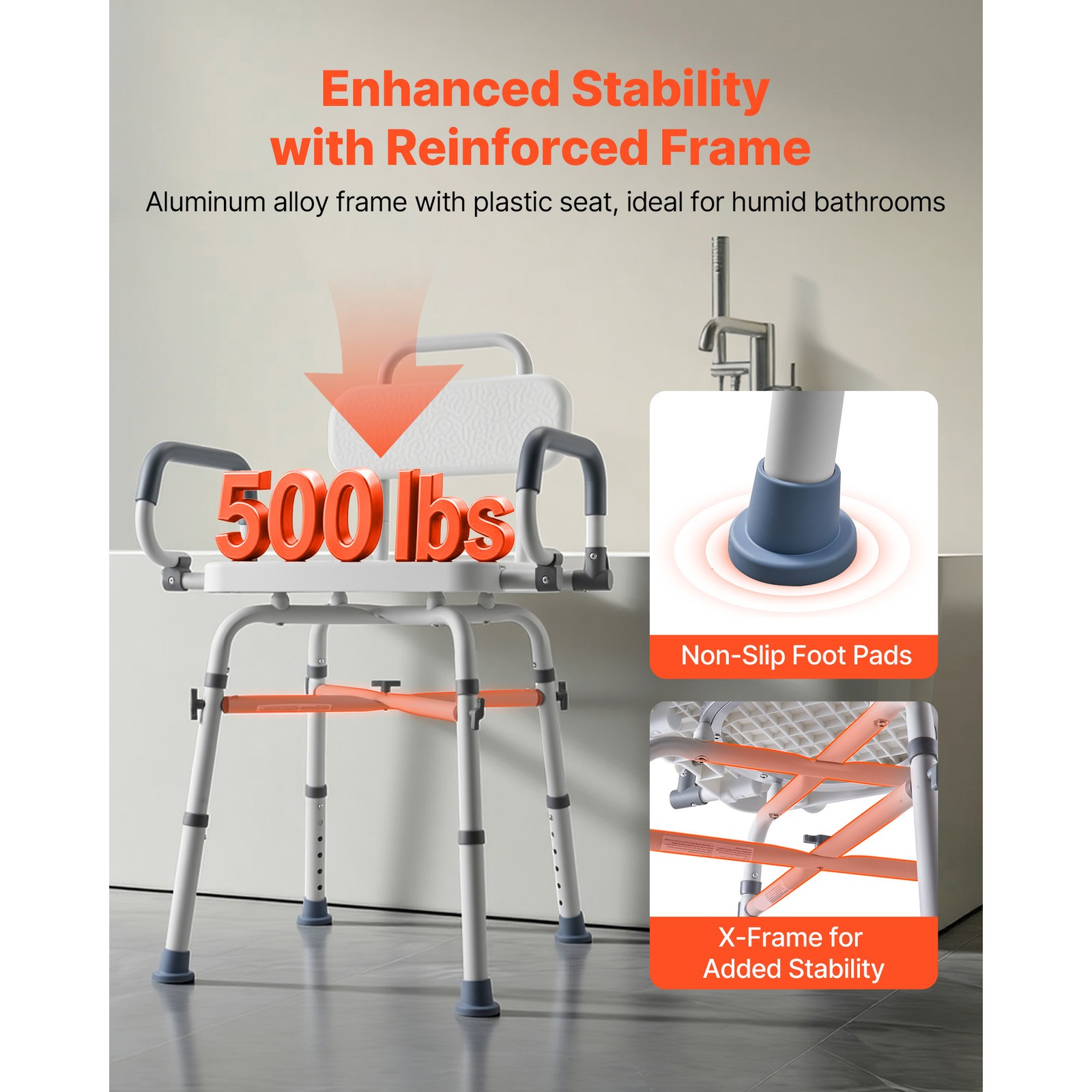 Uimoso Swivel Shower Chair with Arms and Back, Heavy Duty