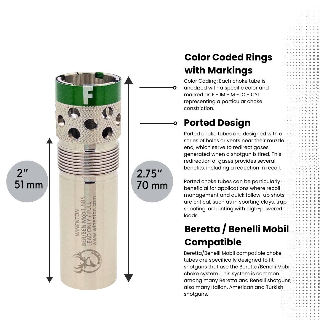 Beretta/Benelli Mobil Compatible Ported Extended Choke Set 12ga Silver/Winenton™