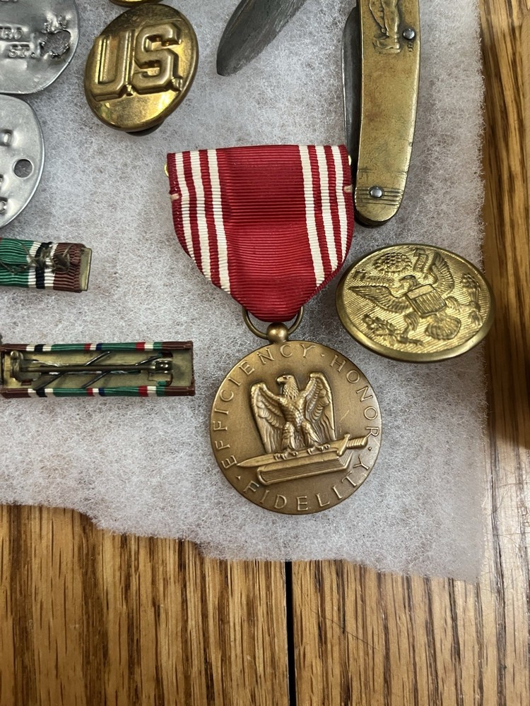 WWII 15th Cavalry Regiment Grouping Papers Dog Tags Ribbons Pins ETC ETO Neat