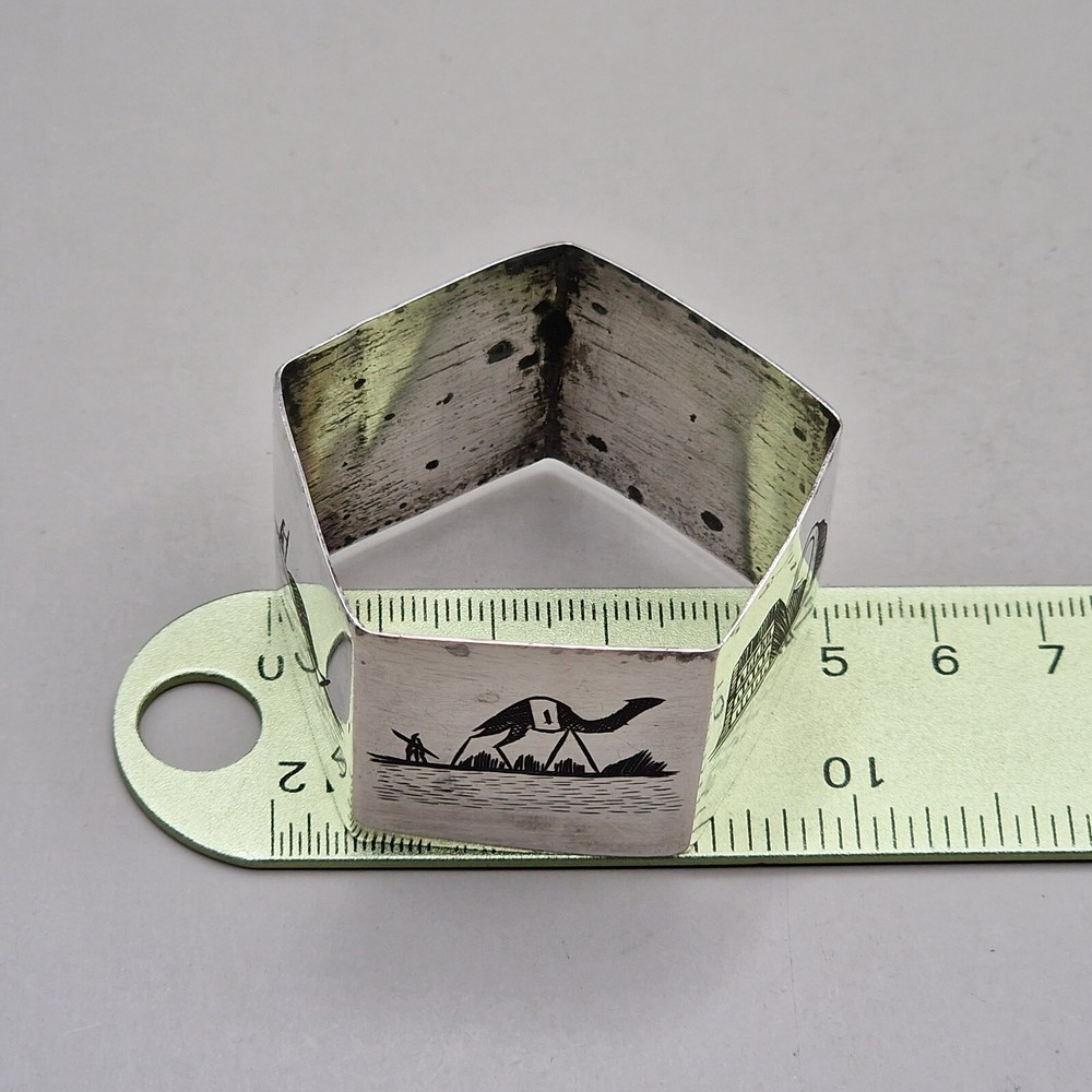 Persian Sterling Silver and Niello Hexagonal Napkin Ring
