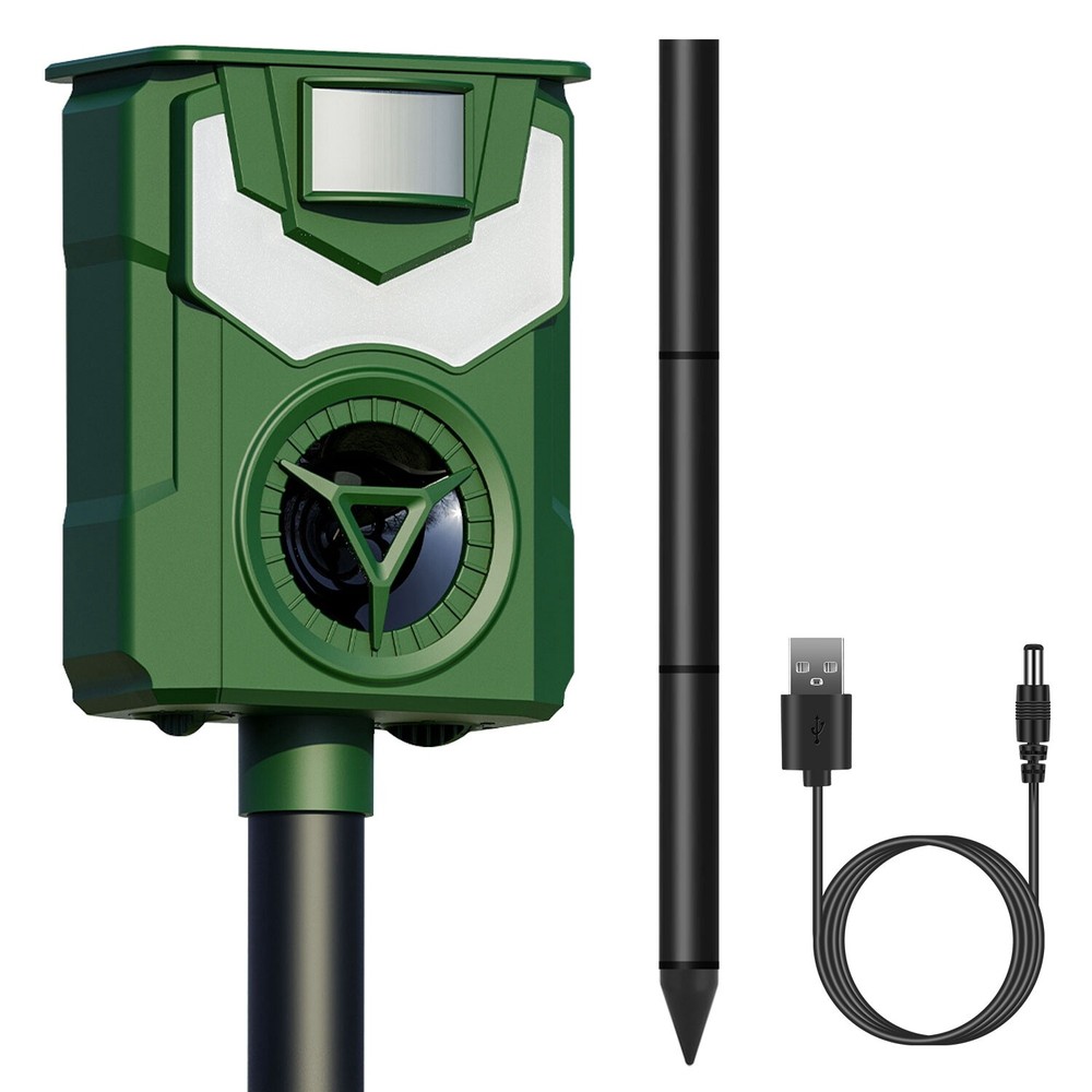 Solar Animal Repeller Ultrasonic Deer Repellent with Motion Sensor Flame Light