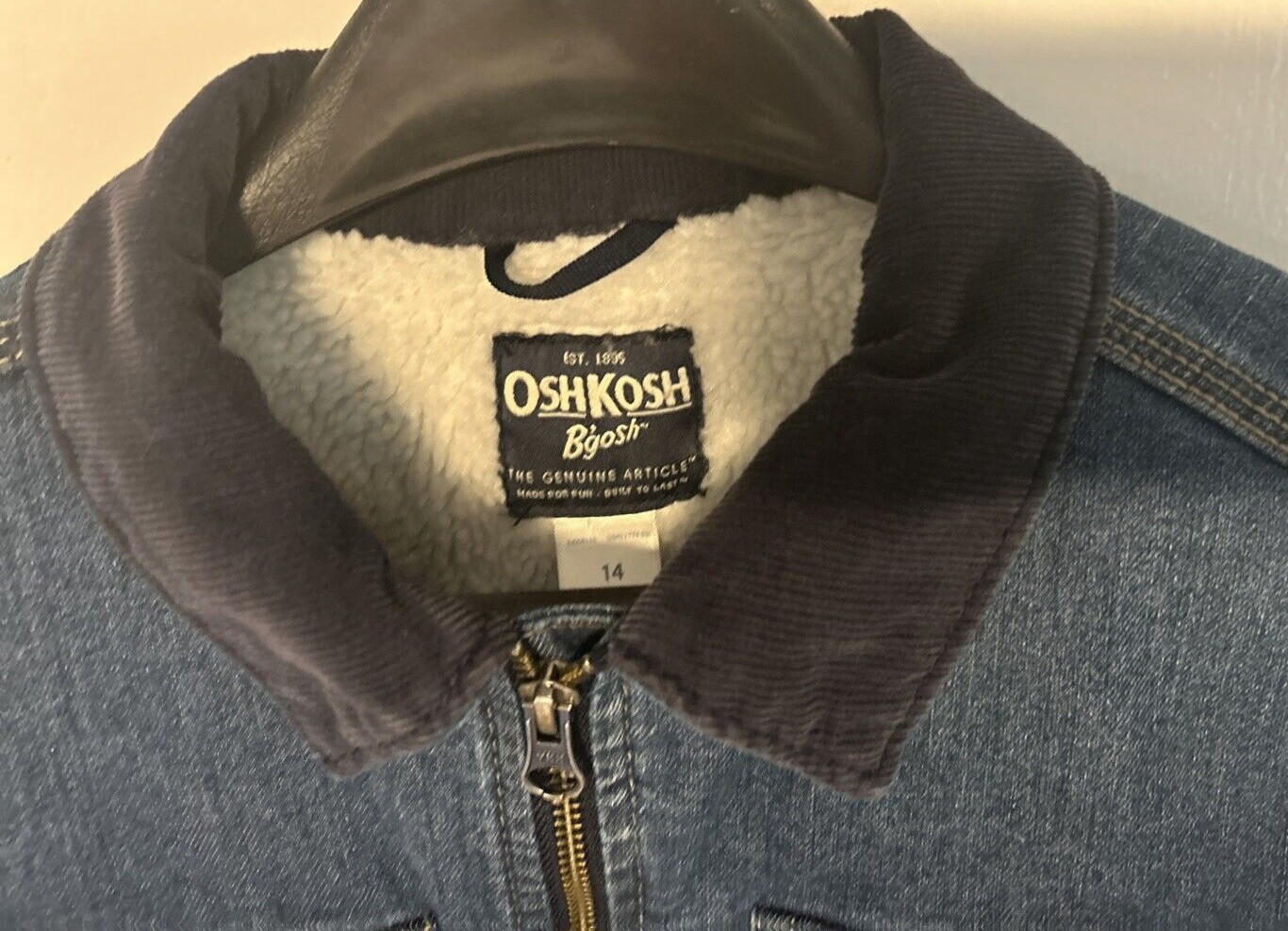 Oshkosh B’gosh Youth Girls Size 14 Full Zip Denim Lined Jacket w/Corduroy Collar