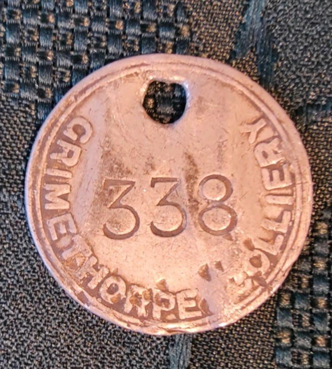 Grimethorpe Colliery Pit Check Tally Token marked Grimethorpe Colliery 338