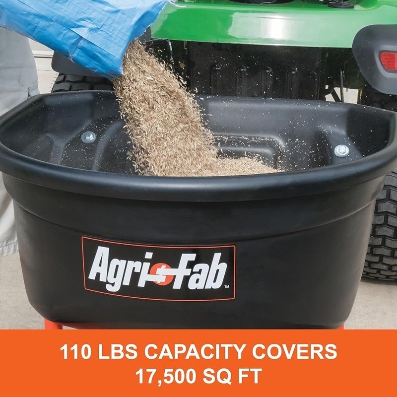 110lb Tow Behind Broadcast Spreader Lawn Mower Tractor Rustproof Poly Hopper New