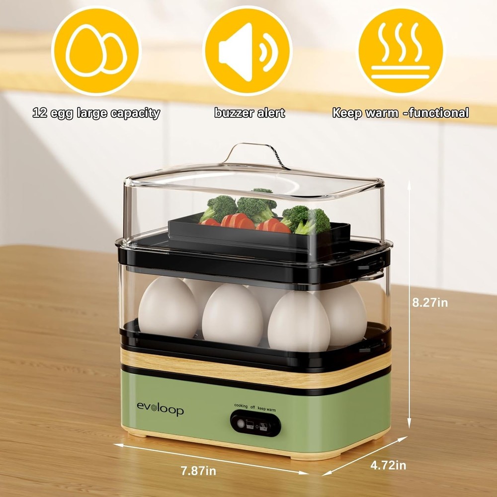 Rapid Egg Cooker Electric 12 Eggs Capacity, Soft, Medium, Hard Boiled, Poached,