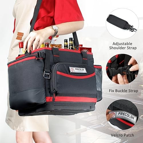 Large BBQ Organizer with Molded Hard Base, Compatible with Blackstone Black-Red