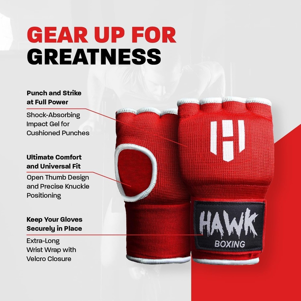 Hawk Inner Gloves: Gel Padding and Extra Brace Hand Wraps for Robust Training