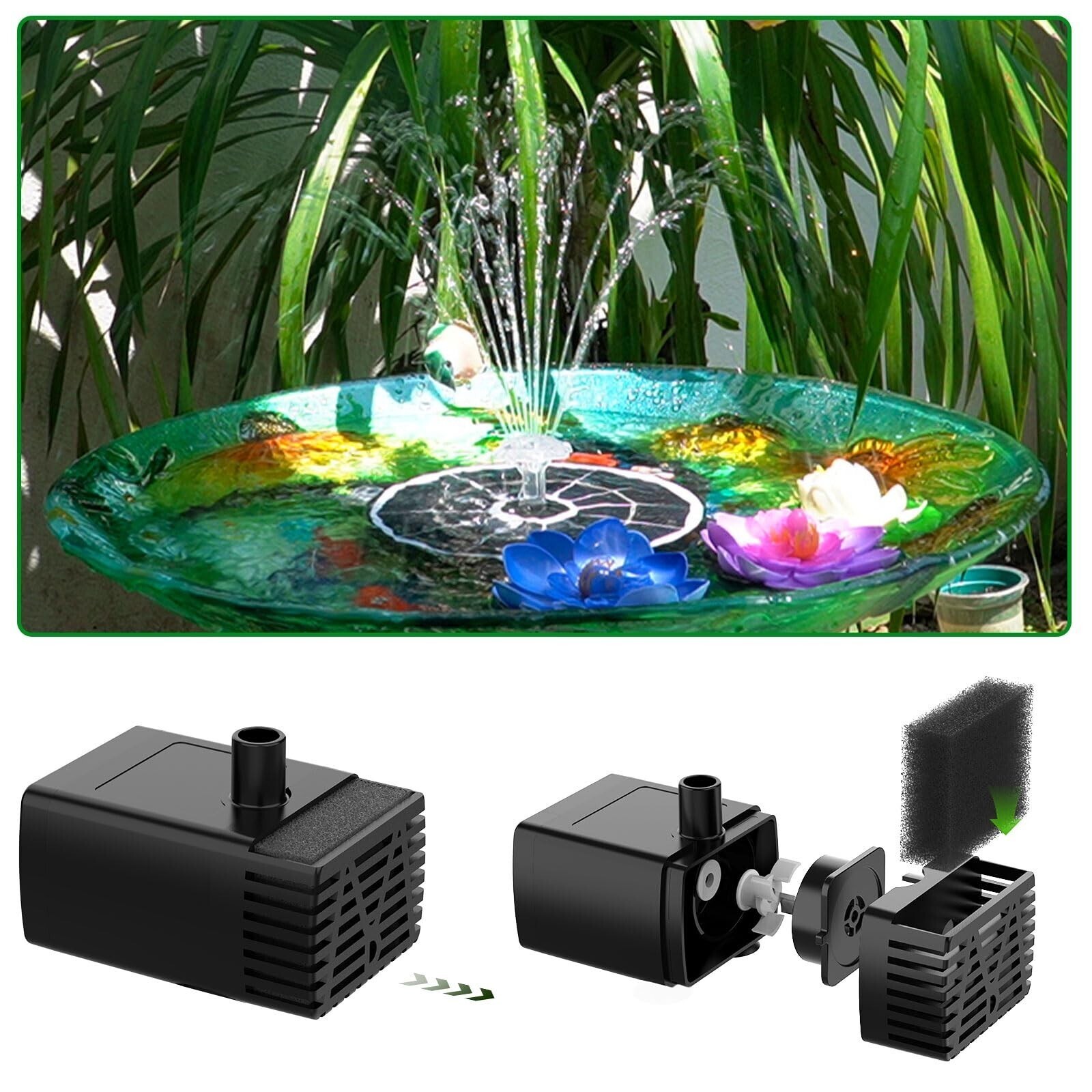 3.7W Solar Bird Bath Fountain Upgraded 6.3" Solar Glass Panel for Garden,g