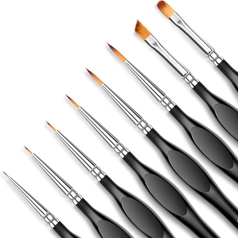 8-Piece Miniature Detail Paint Brushes Set - Precision Round, Filbert & Angular