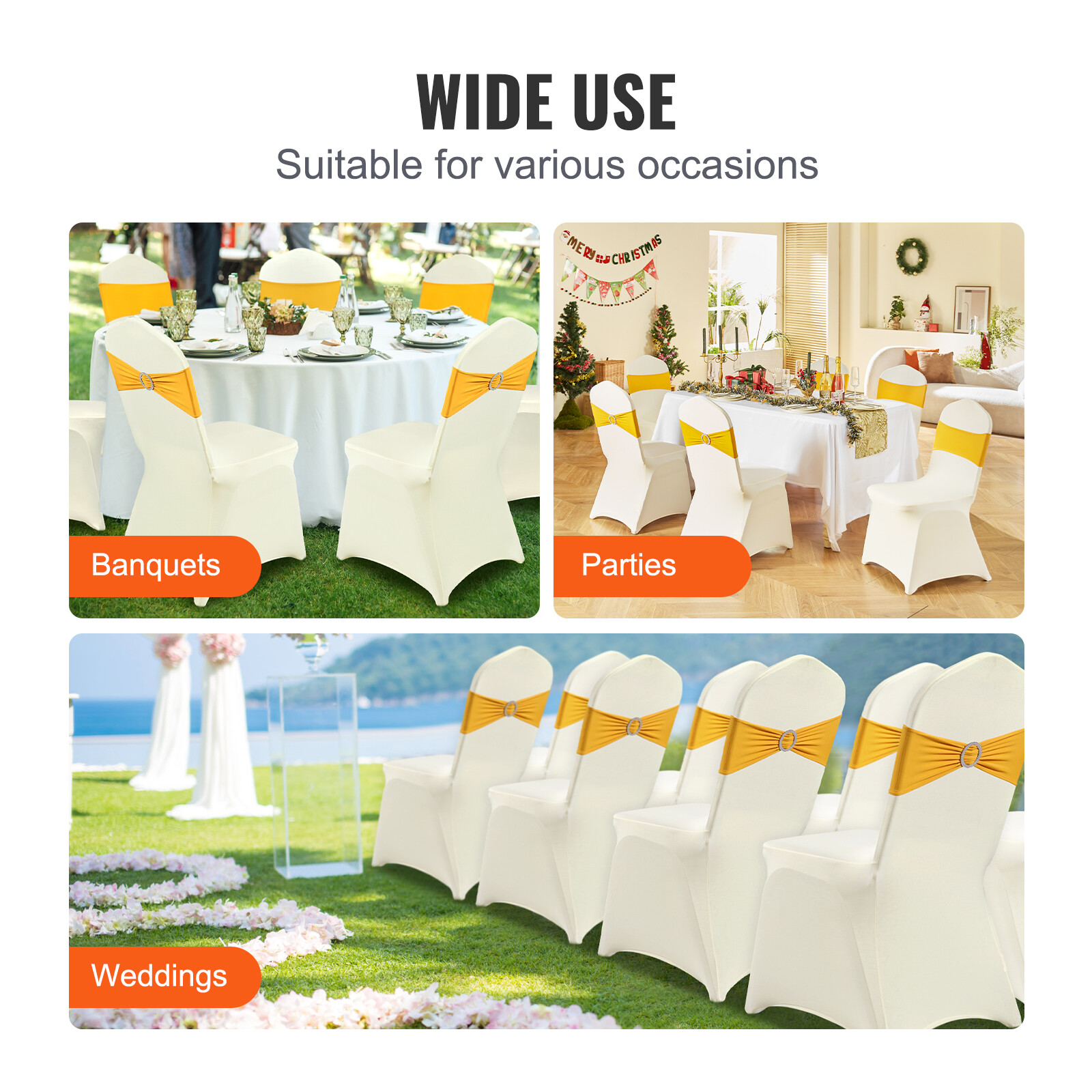 VEVOR 50PCS White Stretch Spandex Folding Chair Covers for Wedding Party Dining