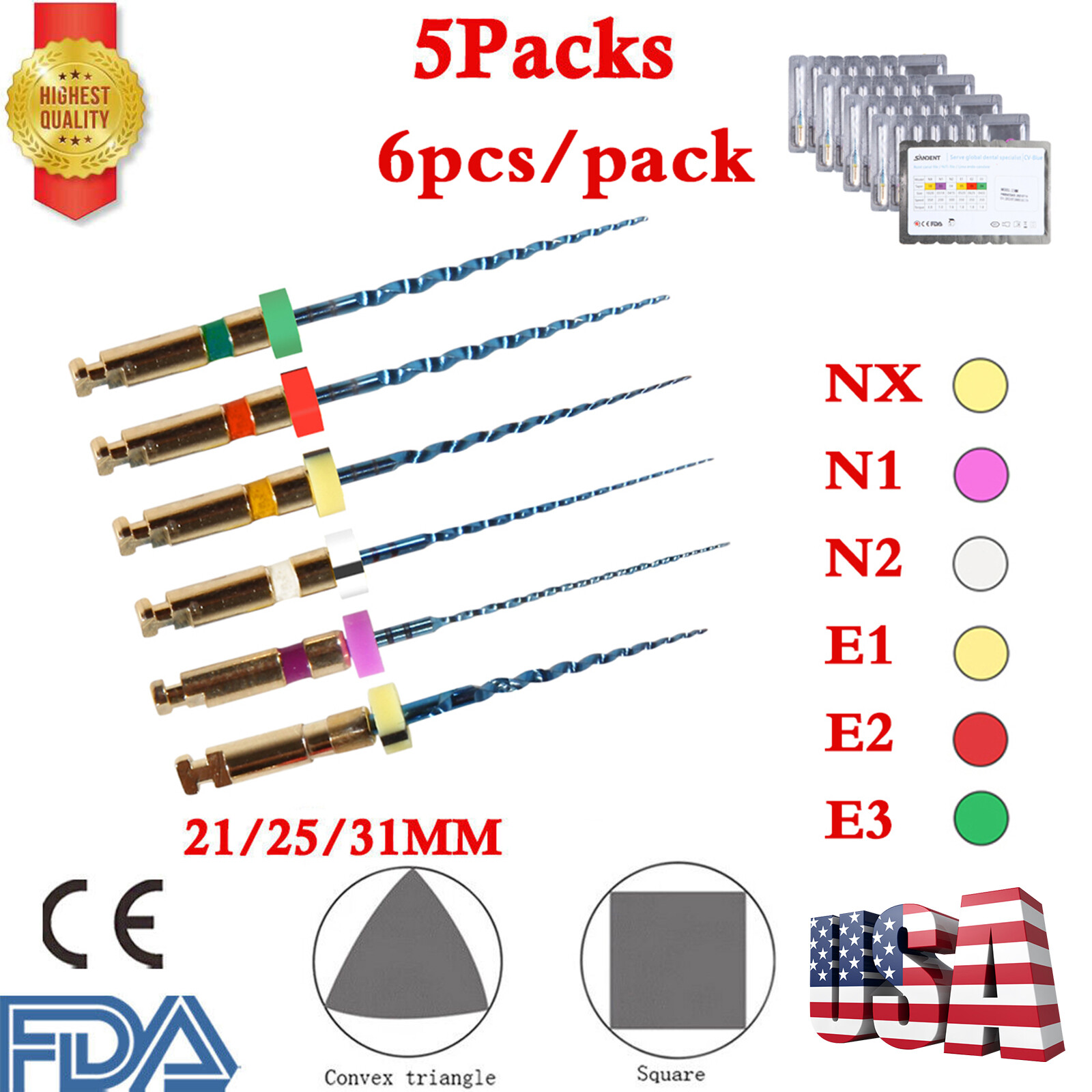 USA Dental NiTi Super Files Rotary Endodontic Endo Motor Root Canal 21/25/31MM