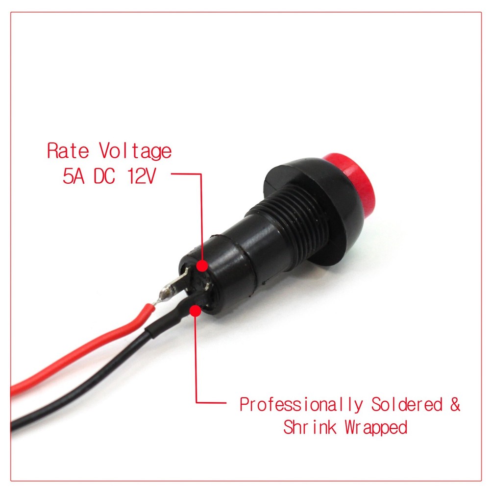 12mm 12V 5Amp Mount Push Button Lockless Momentary ON/OFF Wired Cabled Switch