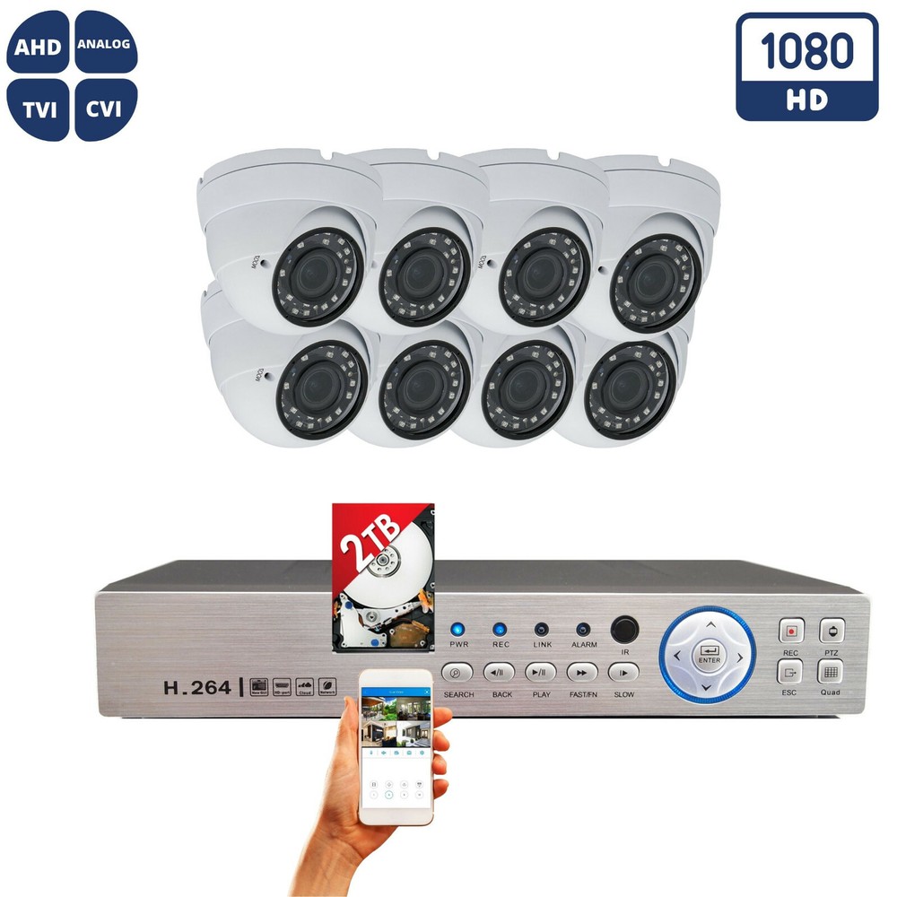 8 Channel HD CCTV Security Dome Camera System 2TB Recording Storage Remote View