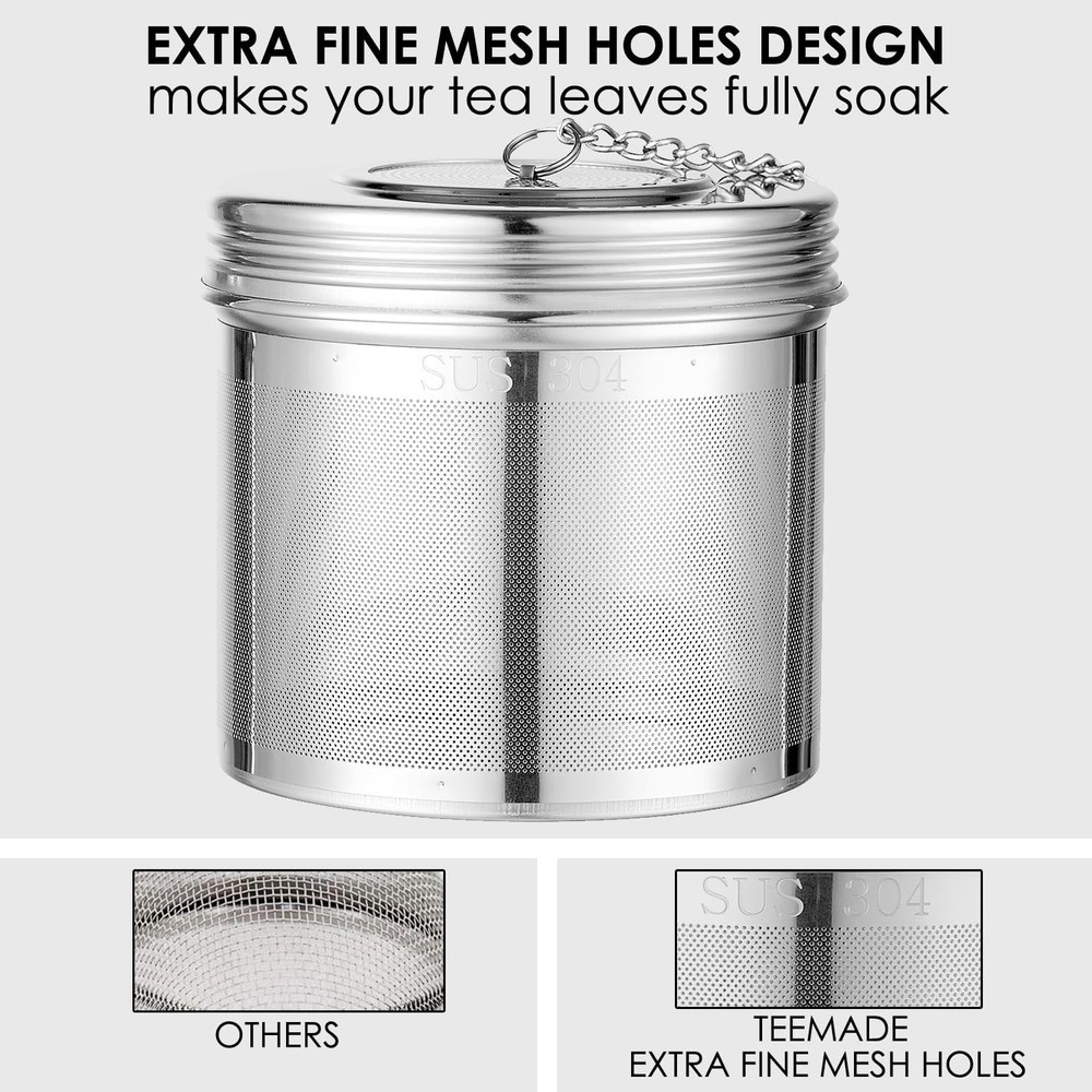 Extra Large Tea Infuser -304 Tea Filter with Threaded Lid & Chain Hook-Perfec...
