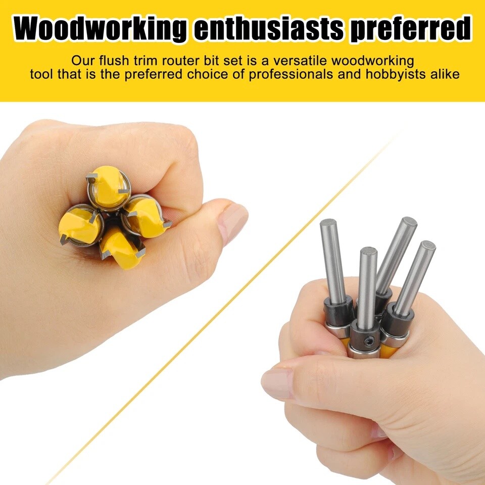 4Pcs 1/4'' Shank Top Bearing Flush Trim Carbide Router Bit Set Milling Cutter US