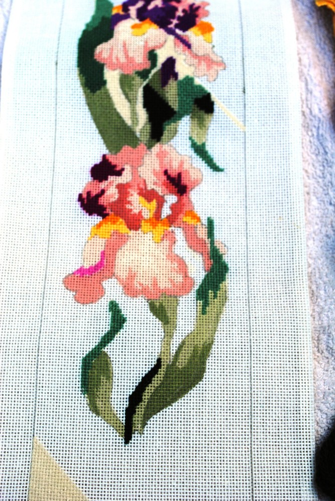 Vtg Deux Amis Iris Bell Pull? Needlepoint Canvas 153P Yarn Stitching started
