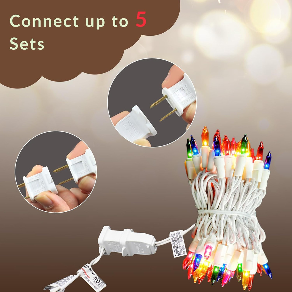 Christmas Lights White Wire Multi Mini String- UL Listed Connectable String Ligh