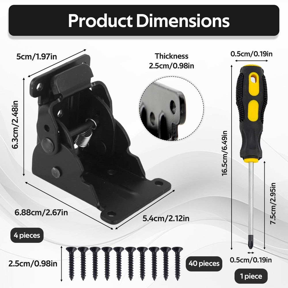 4 Pack Folding Table Leg Brackets with -Locking Hinges 0-90°, Folding Shelf B...