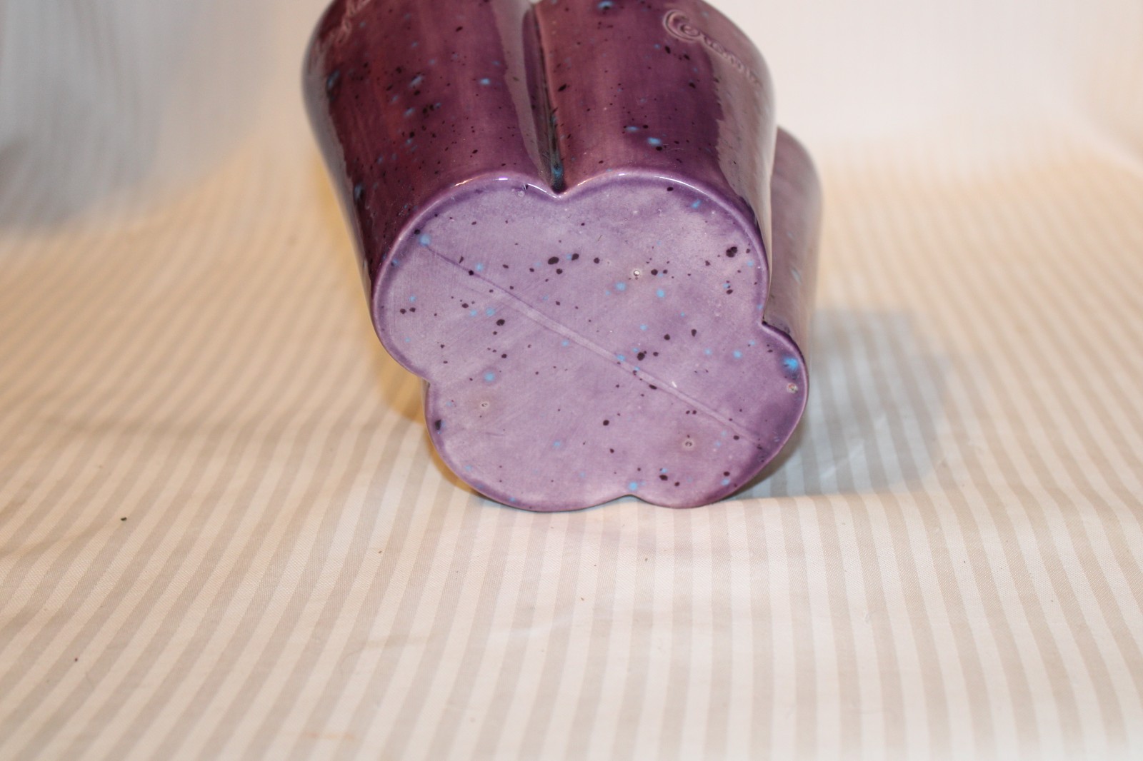 Vintage Splatter Purple Paint Ceramic Pen Artists Brush Holder Caddy 4 hole