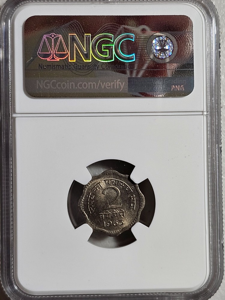 India 2 Paise 1963C NGC MS 66