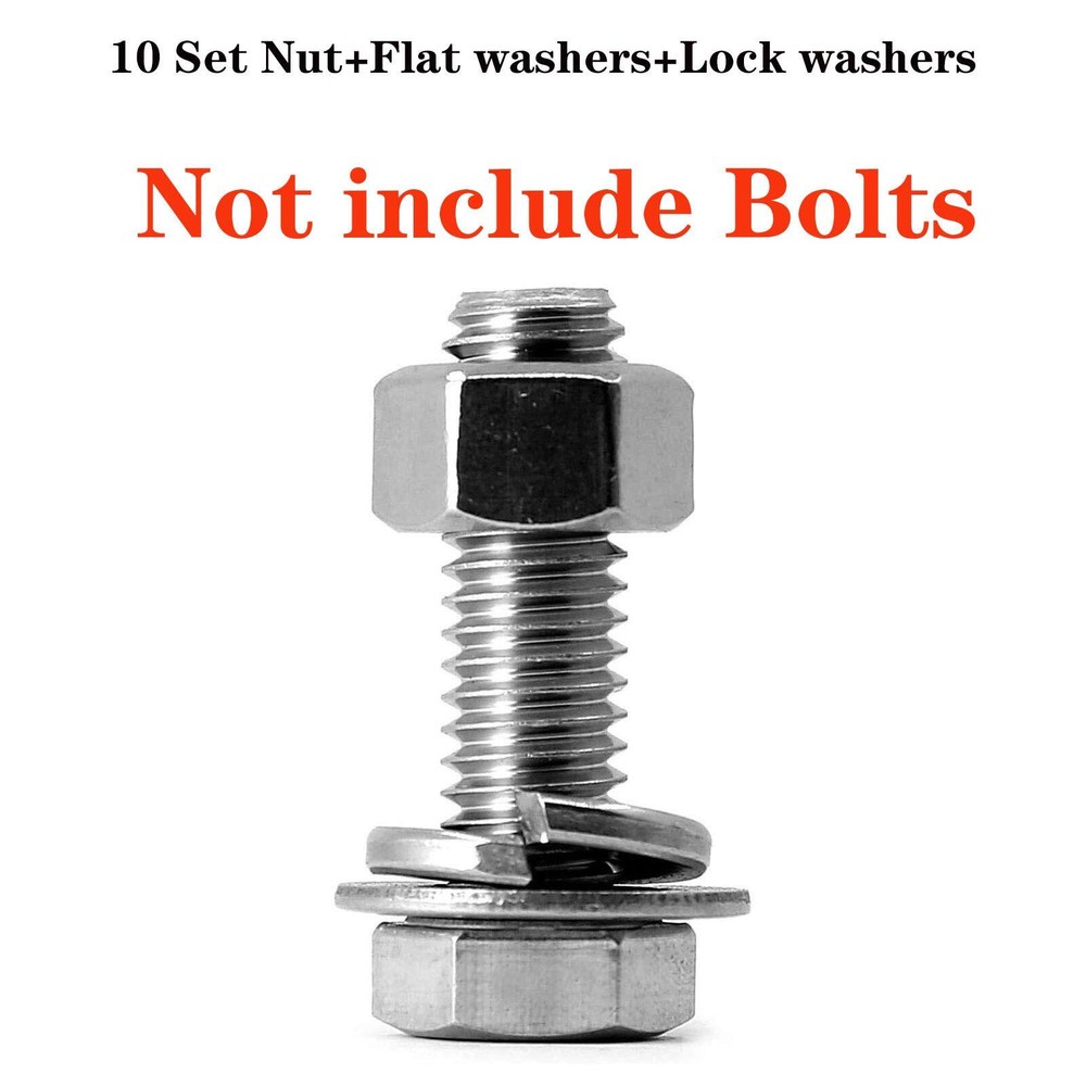 M3 Hex Nuts Washers Assortment kit 10 Hex Nuts+ 10Flat washers+ 10 Lock washe...