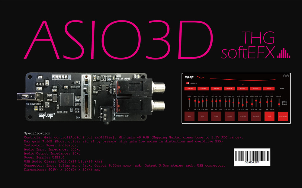 ASIO 3D Sound Card + SoftEFX(Free) software Guitar MultiEFX SSAUDIO Multi Effect