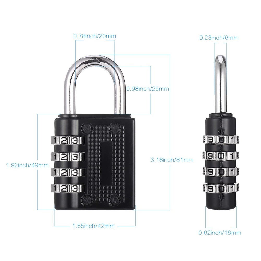 4 Pack Combination Lock, 4 Digit Combination Padlock, Outdoor Waterproof Padl...