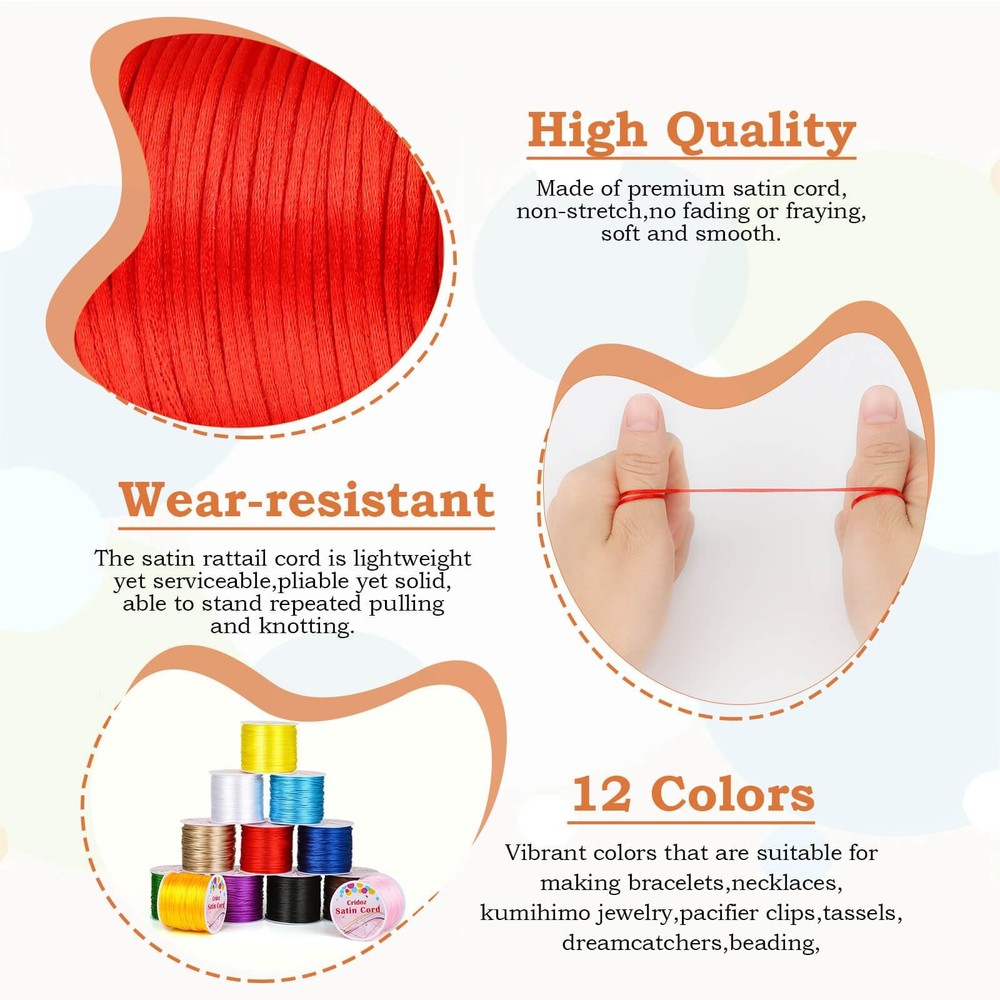 Nylon String set set 12 Rolls Satin Rattail Silk for Bracelet mixed