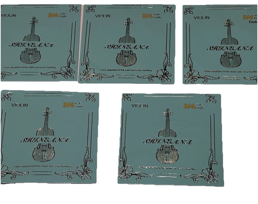 Shineana Gold violin strings (5) in its packaging, designed for 3/4 scale length