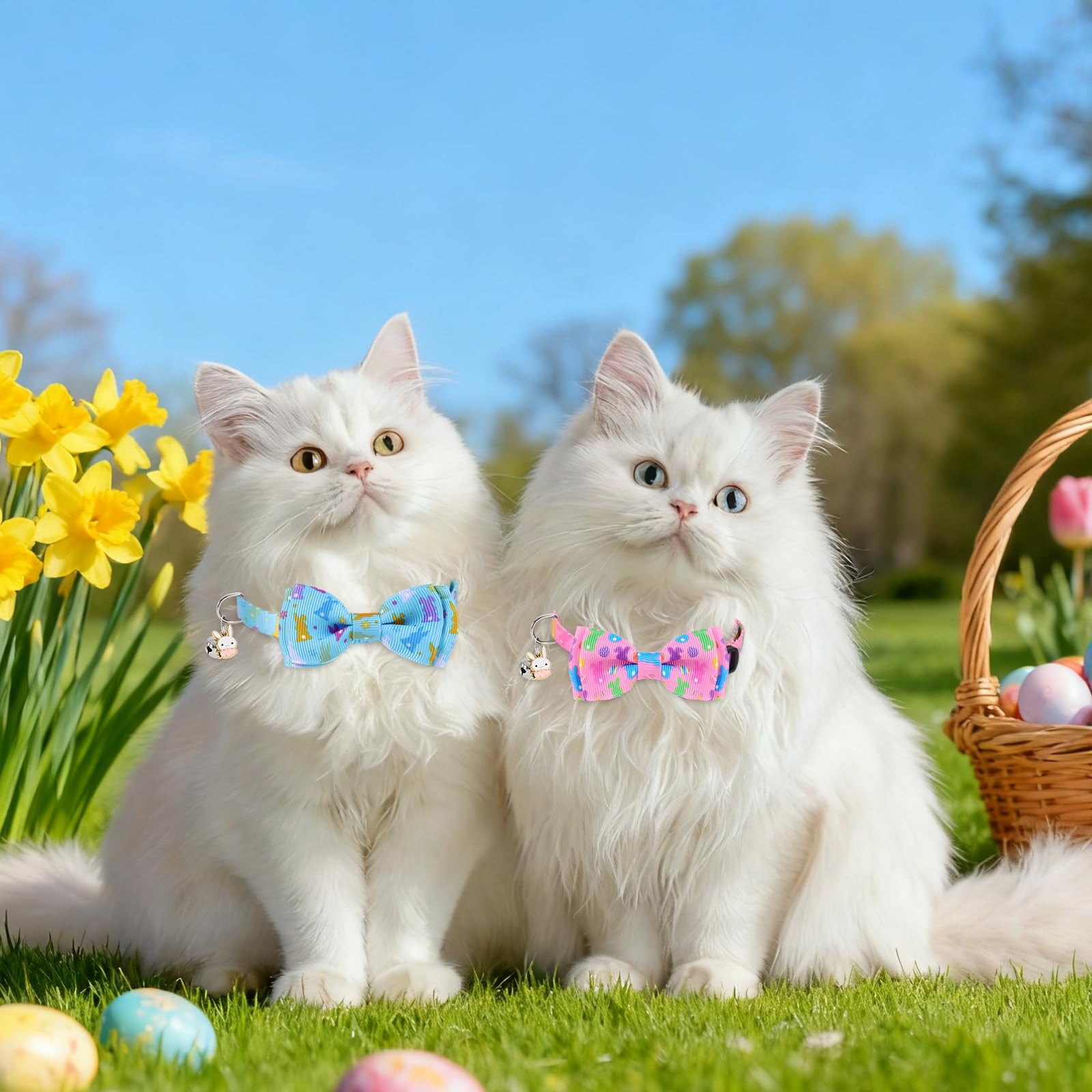 3 Pcs Easter Cat Collar with Breakaway Bell Bow Tie Rabbit Bunny Egg Adjustable