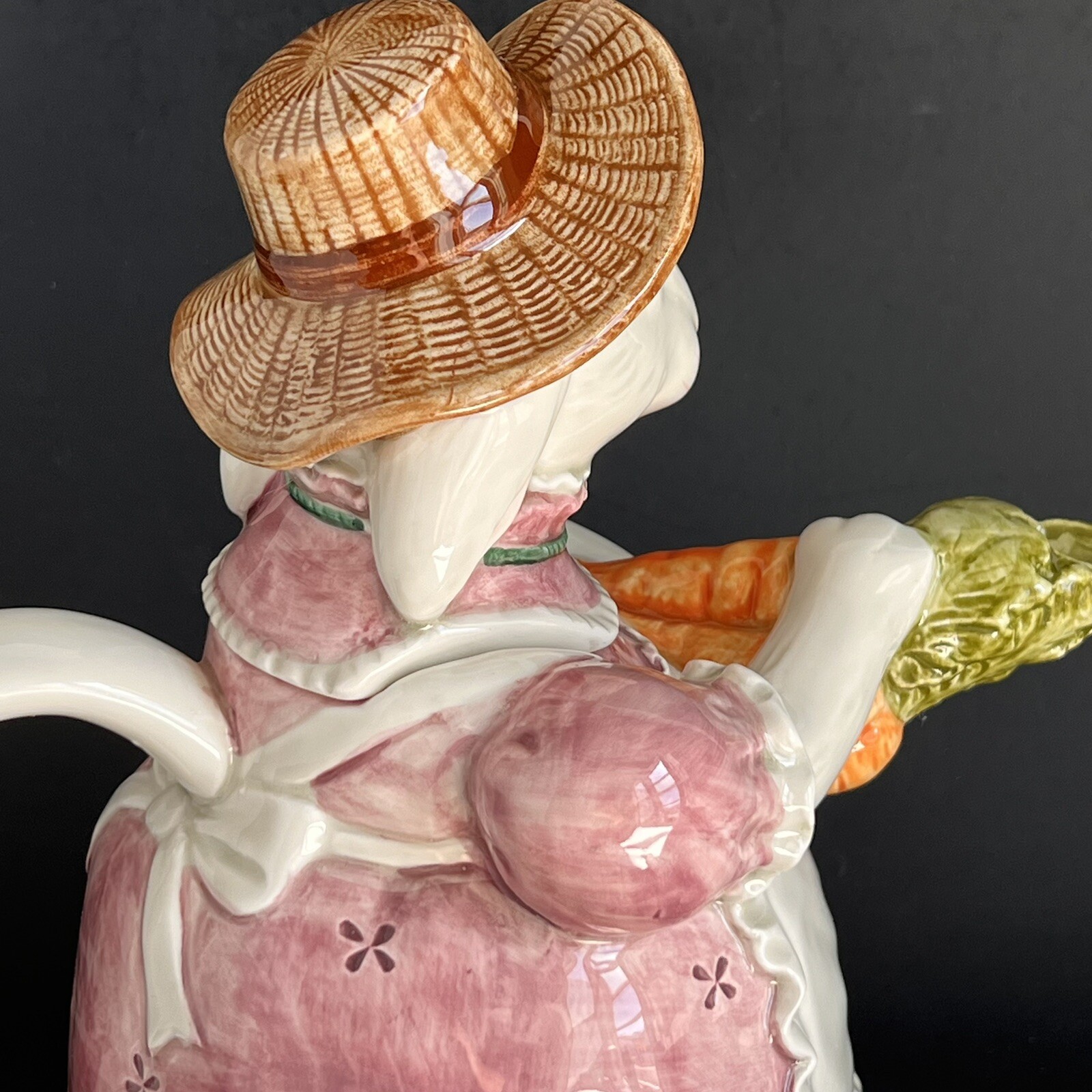 Otagiri Handpainted Ceramic Gardening Bunny Teapot 10” Cottagecore