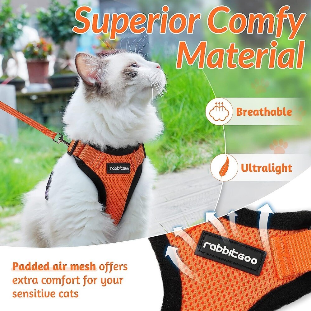 rabbitgoo Cat Harness and Lead Escape Proof Adjustable Reflective Vest Orange