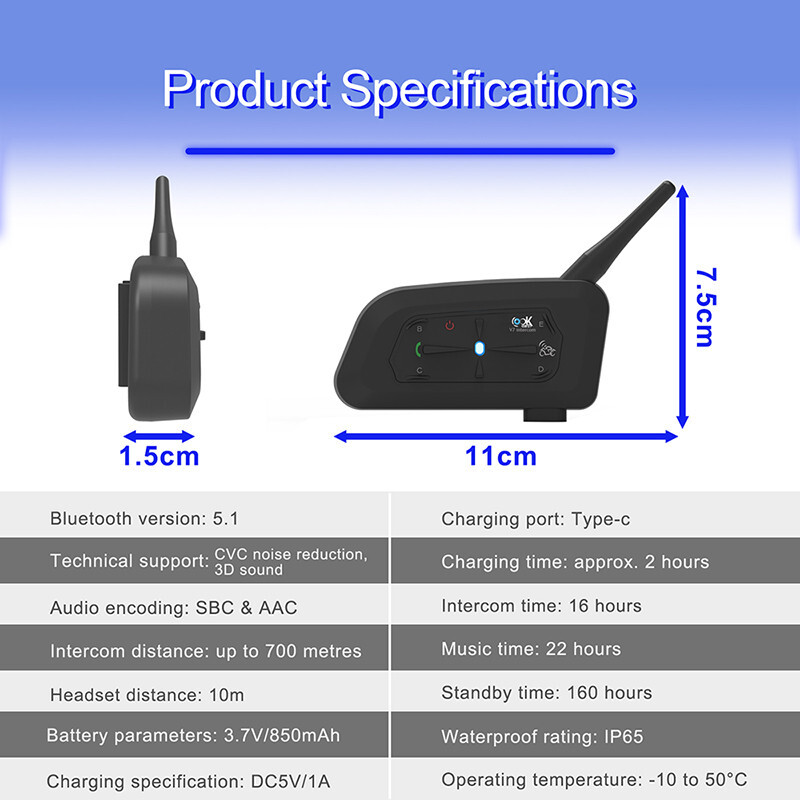 2 x Motorcycle Intercom Bluetooth Intercomunicador Moto Bluetooth 700M 7 Rider
