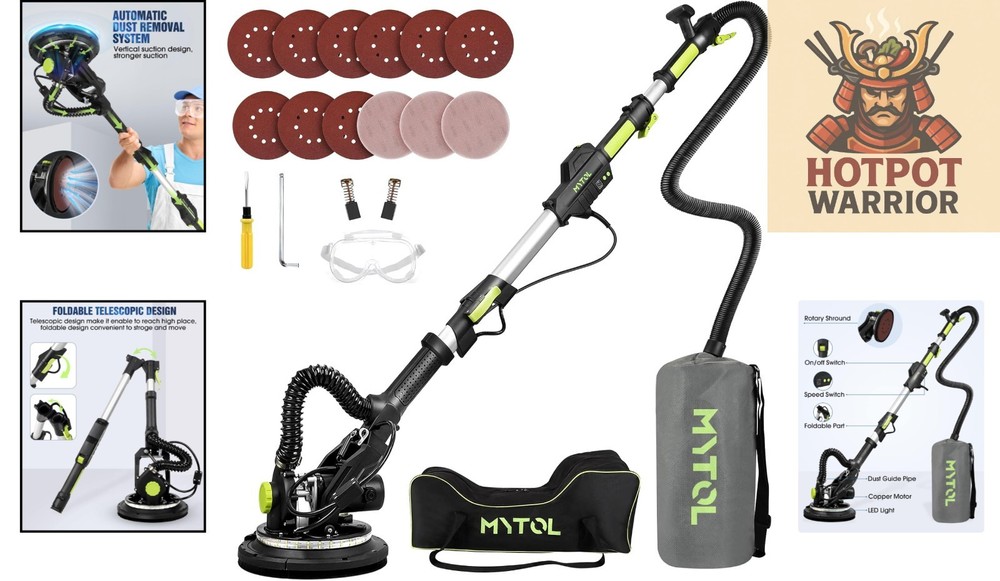 Versatile Electric Drywall Sander, 7.2A Motor & LED Light, Includes Sandpapers