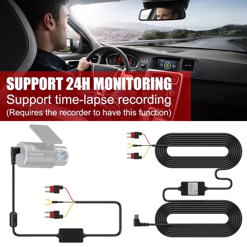 Universal Dash Cam Hardwire Kit Type C USB Hard Wire Cable Fuse for Dash Camera.