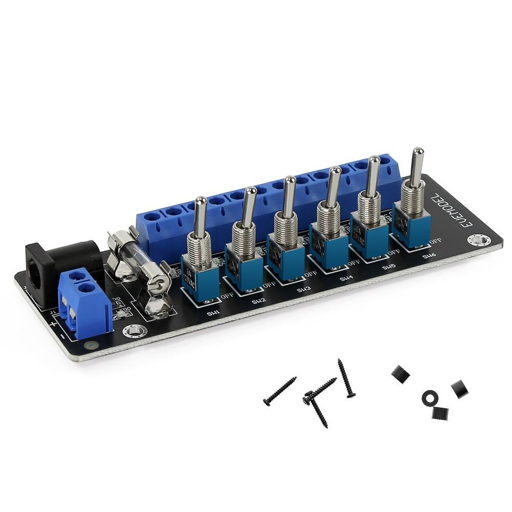 Evemodel 3V-24V DC Individual Toggle Switch Power Distribution Module 6 Channels