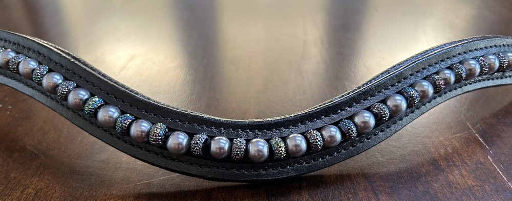 Custom Beaded Black Browband For  Bridle