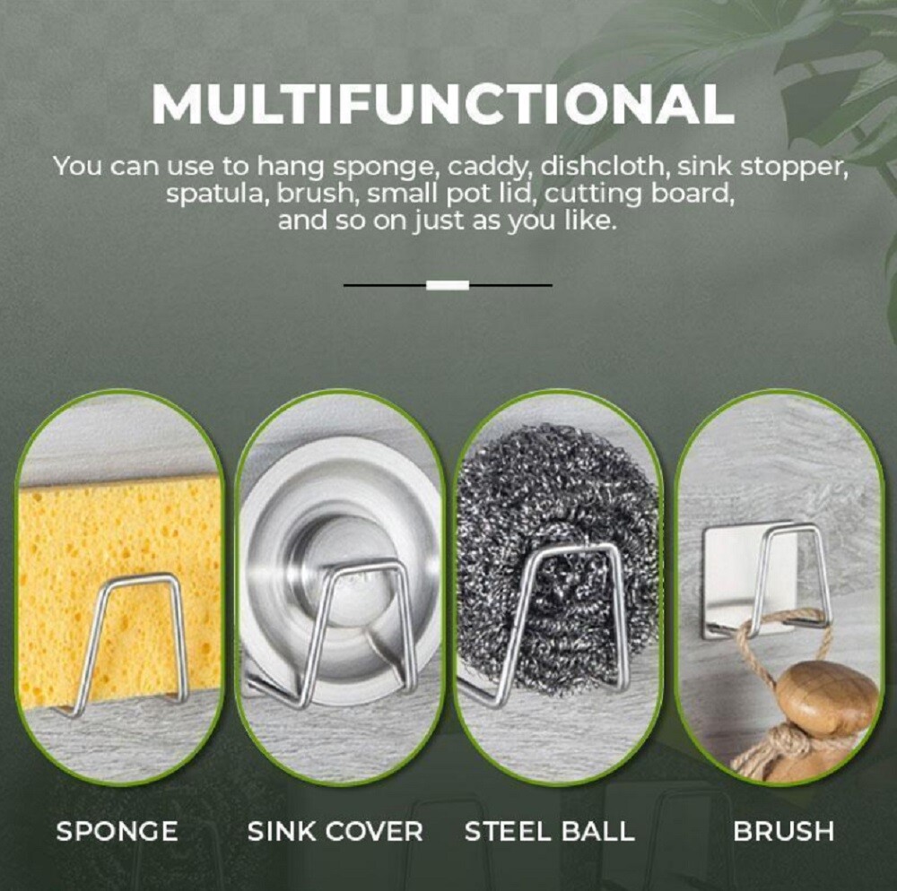 4 Pcs Stainless Steel Adhesive Sponge Holder -Kitchen Sink Caddy for Accessories