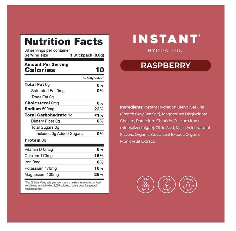Instant Hydration Premium Electrolyte Drink Mix - Raspberry - 30 Packets
