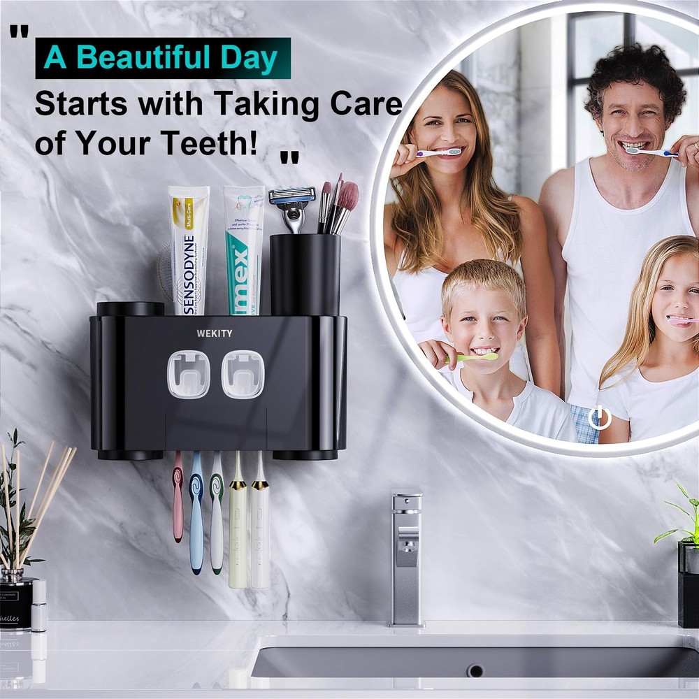 Toothbrush Holder,Multi-Functional Wall Mounted Toothbrush Holder,Toothpaste ...