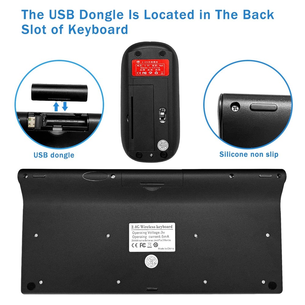 Wireless Keyboard and Mouse Combo, Compact Quiet Wireless Keyboard and Mouse ...