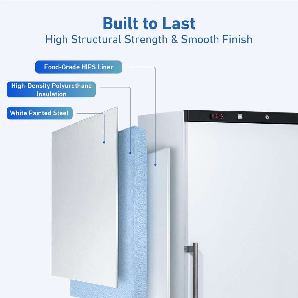 KOOLOTS 13 Cu.Ft White Upright Commercial Refrigerator Solid Door Lock