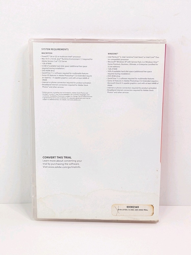 Adobe Creative Suite 3 Design Premium Macintosh/Windows OS 30 Day Trial Untested