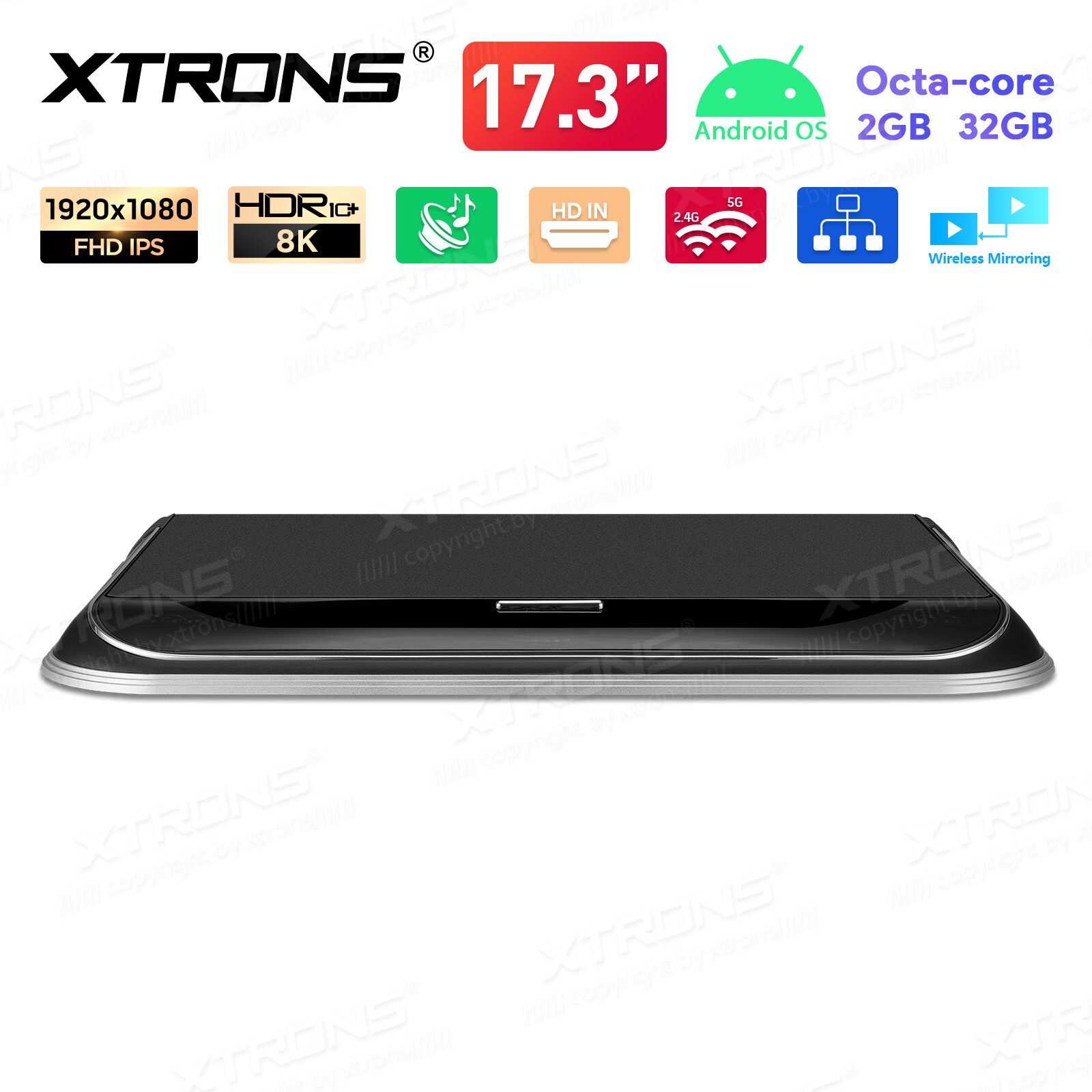 17.3" Car Roof TV Video Flip Down Overhead Monitor IPS Screen WiFi HDMI 1080P