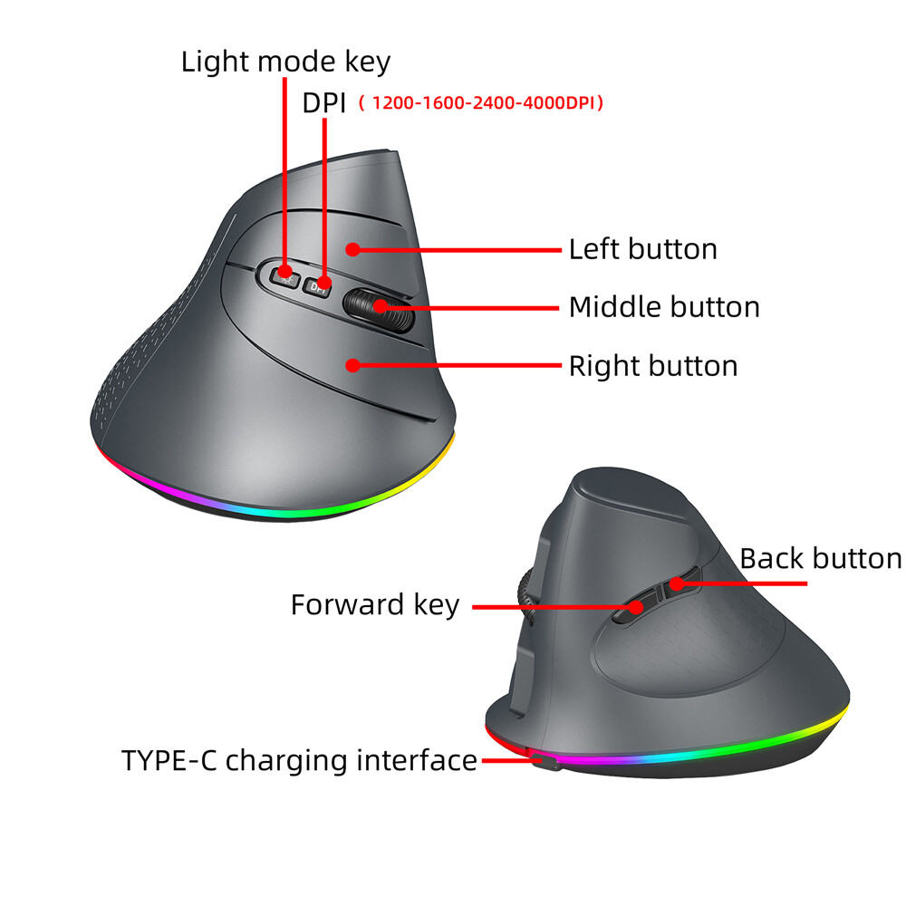 Vertical Mouse Ergonomic 2.4GHz and dual 5.1 Bluetooth-compatible Wireless
