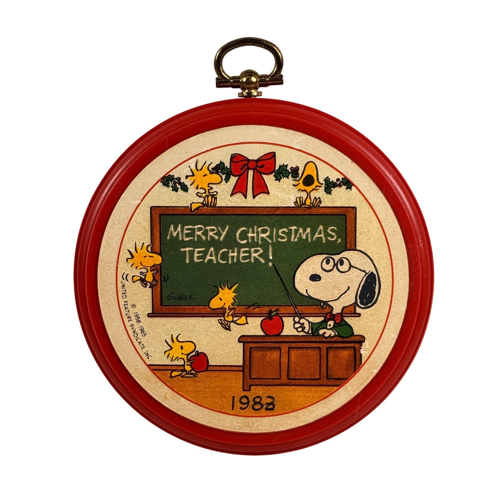 Hallmark Peanuts Snoopy Merry Christmas Teacher 1983 Wall Plaque Ornament