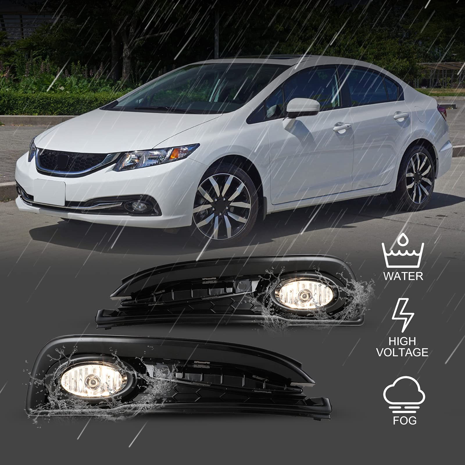 Fog Lights for 2015 Honda Civic 4 Door Sedan Wiring Kit Switch Pair Clear Lens